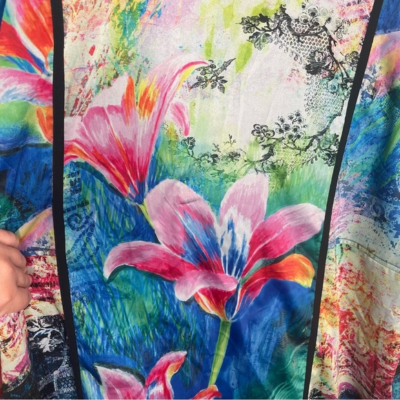 Ali Miles Open Front Floral Art to Wear Artsy Kimono Jacket Vibrant Colorful XL - Picture 5 of 13